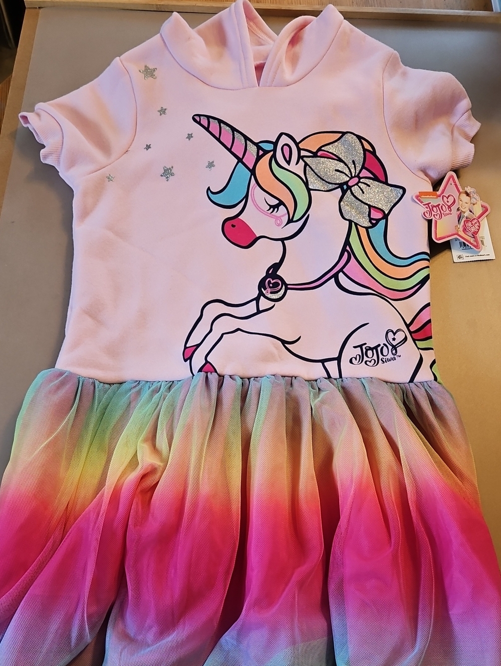 JoJo Siwa Pink Rainbow Unicorn Hooded Tulle Dress, NWT, Girls 7/8